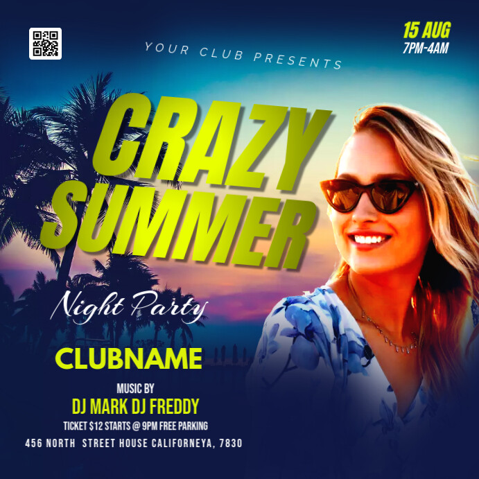 crazy Summer night party Instagram Post template