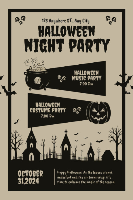 Cream & Black Halloween Party Poster Template | PosterMyWall