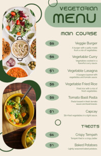 Biały Cream & Green Elegant Vegetarian Menu Template (Half Page Wide) Mezza pagina Wide