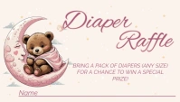 Cream and Pink Bear Baby Shower Diaper Raffle Card template