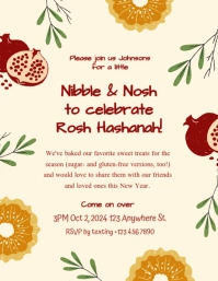 Cream Light Yellow Green Playful Illustrative Personal Rosh Hashanah Invitation Portrait Flyer (US Letter) template