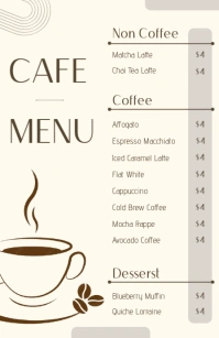Cream Minimalist Cafe Menu Template (Half Page Wide) 半版