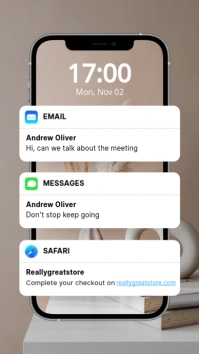 Cream Minimalist Phone apps Message Notification Instagram Story template