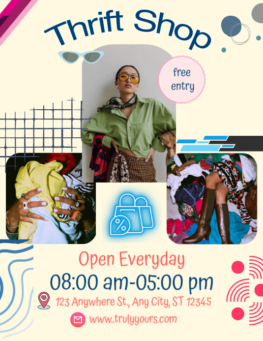 Cream Navy Vintage Thrift Shop Flyer (us Letter) template
