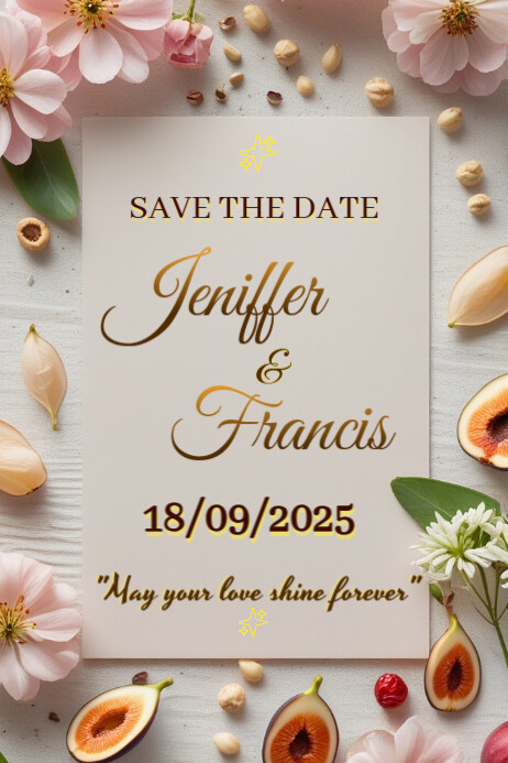 Cream Pastel Fruity Save The Date Wedding Invitation Invite Card Flyer Poster template