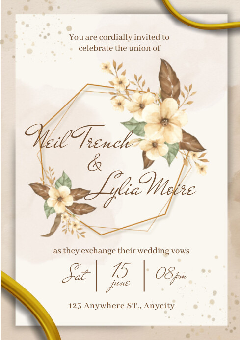 Creamy Floral Wedding Invitation A4 Template | PosterMyWall