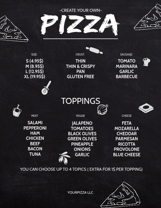 Erstellen Sie Ihre Eigene Pizza Flyer MenüvorlageVorlage PosterMyWall