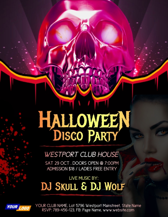 Creative Halloween Disco Part Flyer Design Folheto (US Letter) template
