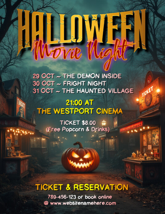 Creative Halloween Movie Night Invitation Ad Flyer Pamflet (VSA Brief) template