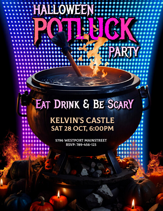Copy of Creative Halloween Potluck Party Invitation F | PosterMyWall