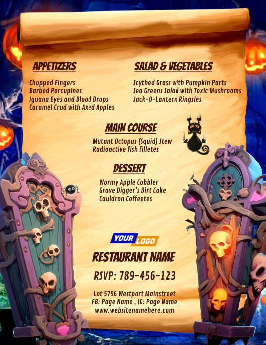 Creative Halloween Restaurant Menu Design Template | PosterMyWall