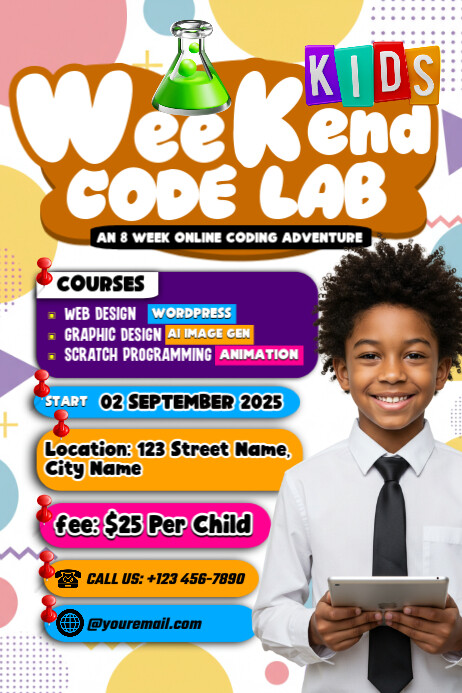 Creative Kids Coding Weekend Lab Poster template