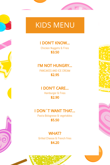 Creative Kids Menu Design Template | PosterMyWall