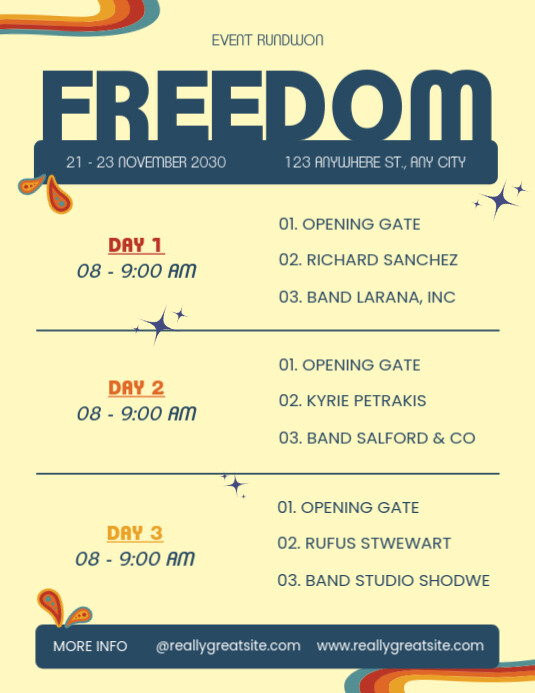 Creative Retro Music Event Rundown Flyer Template (Us Letter ...