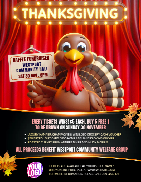 Copy of Creative Thanksgiving Raffle Fundraiser Flyer | PosterMyWall