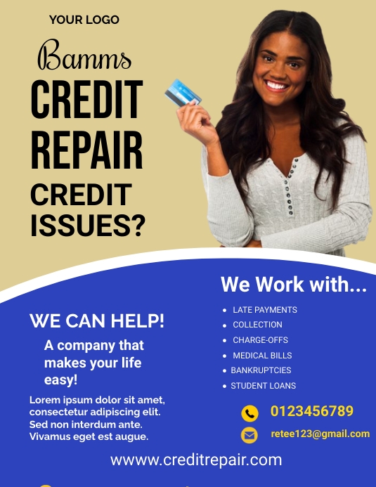 Plantilla de credit repair flyer template PosterMyWall