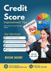 蓝绿色 Credit Score Improvement Tips A2 Template