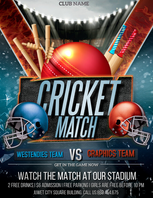 Blue Match Cricket Flyer Ulotka (US Letter) template