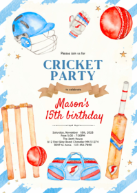 Cricket Birthday party Invitation A6 template