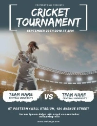 Grey Tournament Cricket Video Flyer (US Letter) template