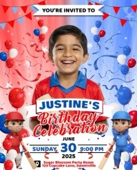 CRICKET THEME BIRTHDAY INVITATION FOR KIDS Instagram Portrait template