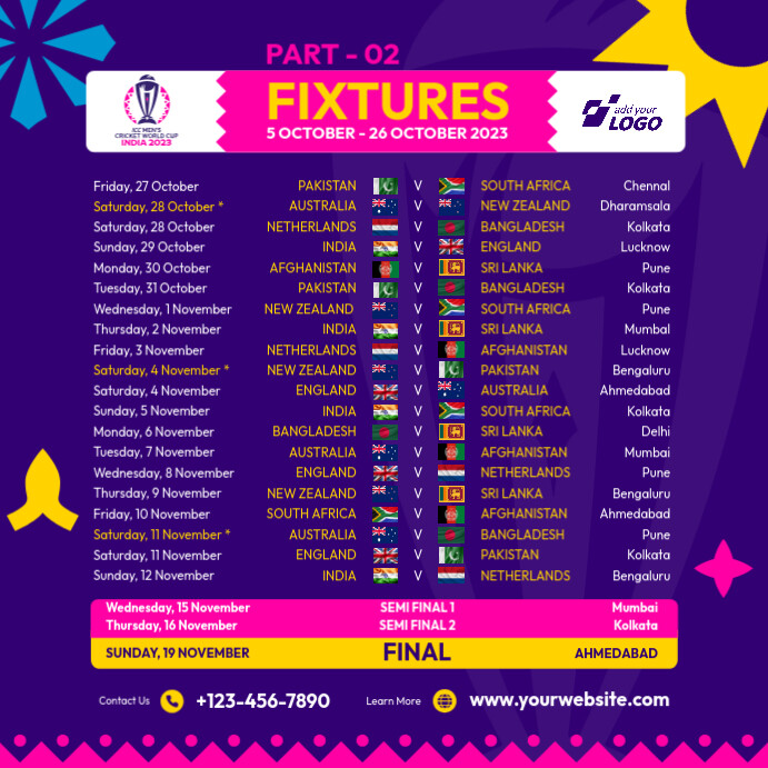 Cricket World Cup Fixtures Template | PosterMyWall