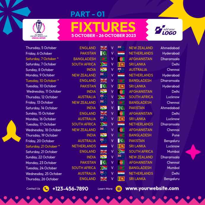 Cricket World Cup Fixtures Template | PosterMyWall