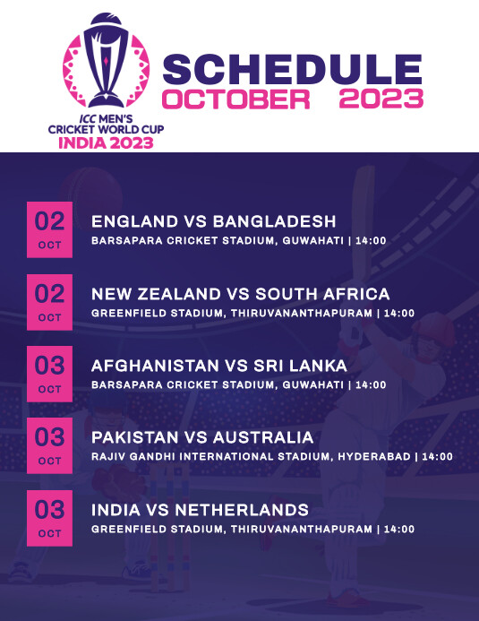 cricket world cup fixtures Template | PosterMyWall