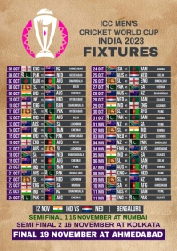 Cricket world cup schedule A5 template