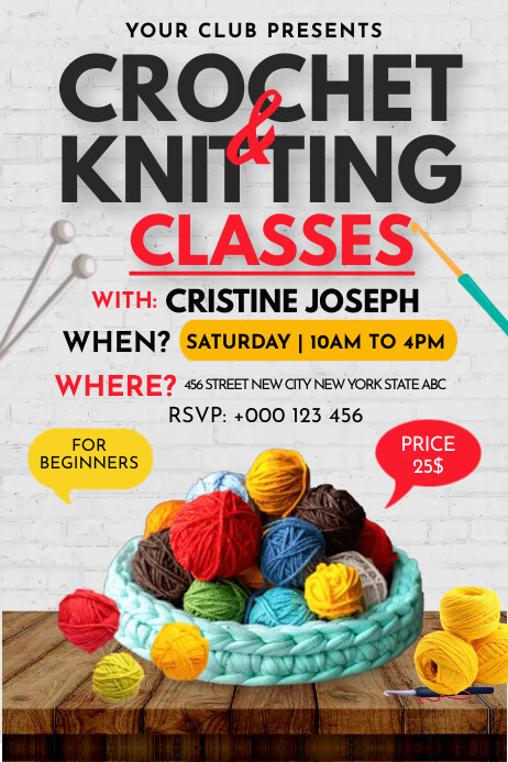 crochet, knitting, event Poster template