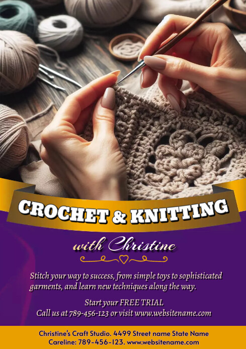 Braclets Pamplet Plantilla de Crochet & Knitting Class Ad Flyer | PosterMyWall