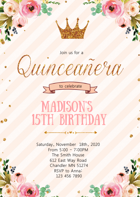 Crown Princess 15th Birthday Party Invitation Template Postermywall