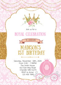 15 820 Princess 1st Birthday Invitation Customizable Design Templates Postermywall