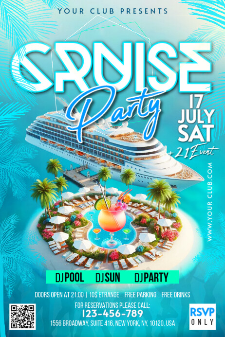 Blue Cruise Party Posters Template | PosterMyWall