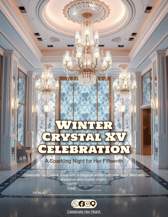 Crystal Ballroom Winter XV Flyer | Elegant Quince Años | Snow-Themed ...
