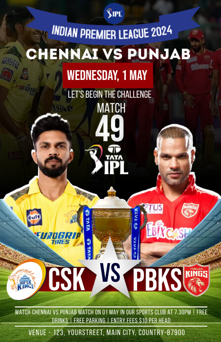 Csk vs Pbks pl match Poster Template Tabloid