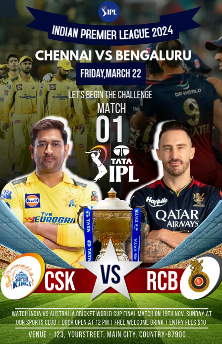 Csk vs rcb ipl match poster template | PosterMyWall
