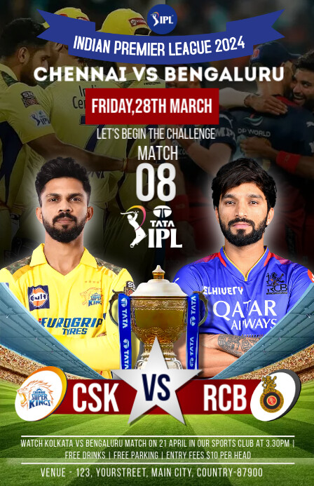 CSK vs RCB ipl match poster Template | PosterMyWall