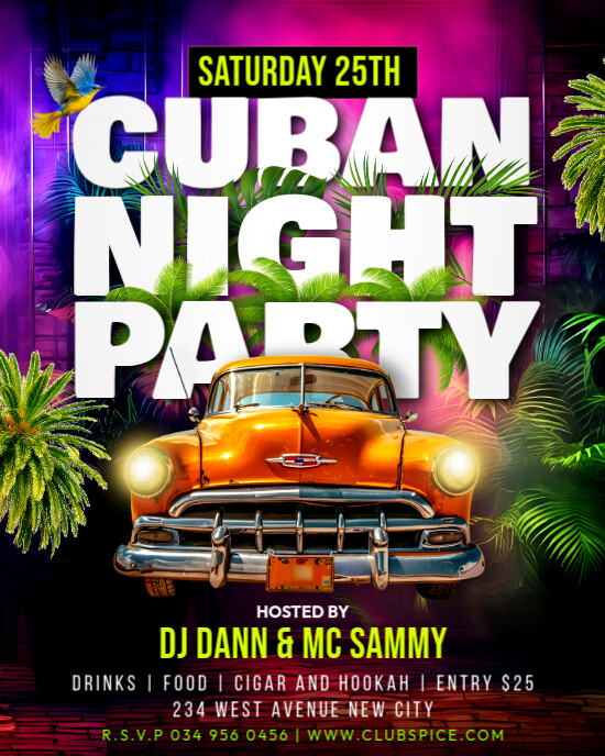 Cuban havana themed nights party event social media ad online poster maker editable flyer template Instagram Portrait