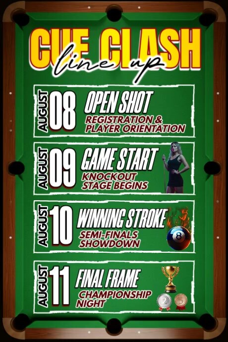 Cue Clash: Stroke by Stroke Poster template