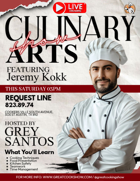 White Culinary Arts Show Flyers Template | PosterMyWall