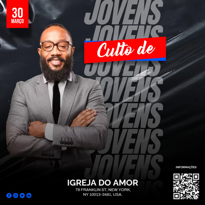 Culto church event template adoração Publicação no Instagram