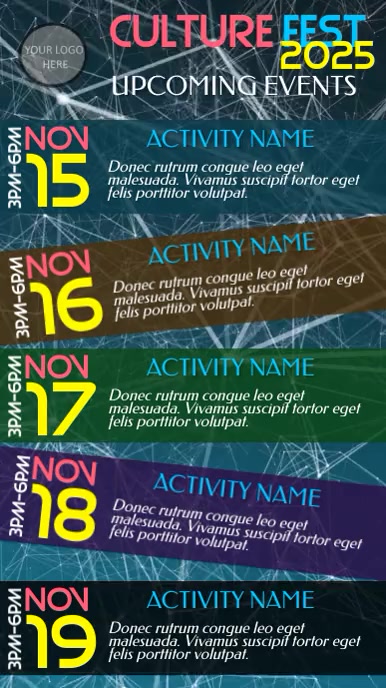 Culture Fest, Upcoming events schedule insta Instagram-verhaal template