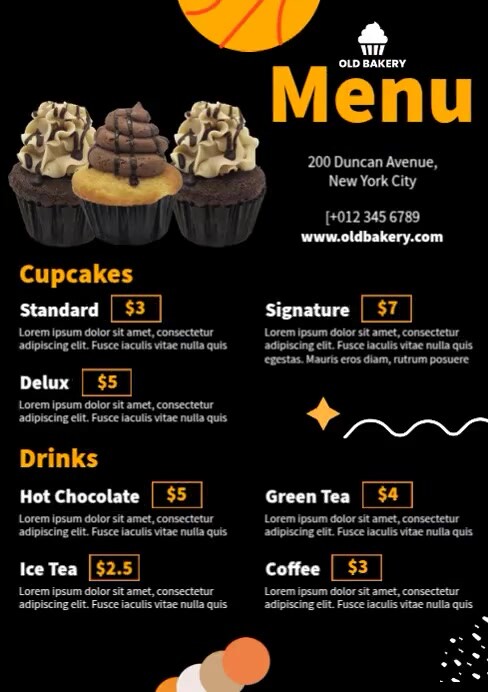 Cupcake Menu Ads A4 template