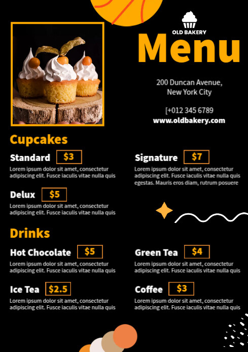 Cupcake Menu A4 template