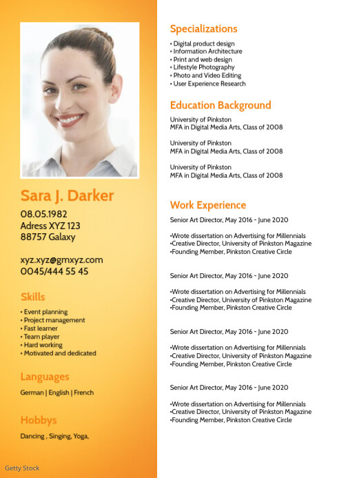 Curriculum Vitae Lebenslauf Skills Card Cv Template Postermywall