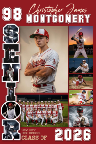 Custom Baseball Senior Night Poster Template 2026 | Sports Photo Collage Graduation Banner โปสเตอร์