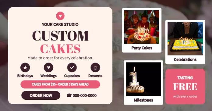 Custom Cakes Bakery Facebook Post Template | PosterMyWall