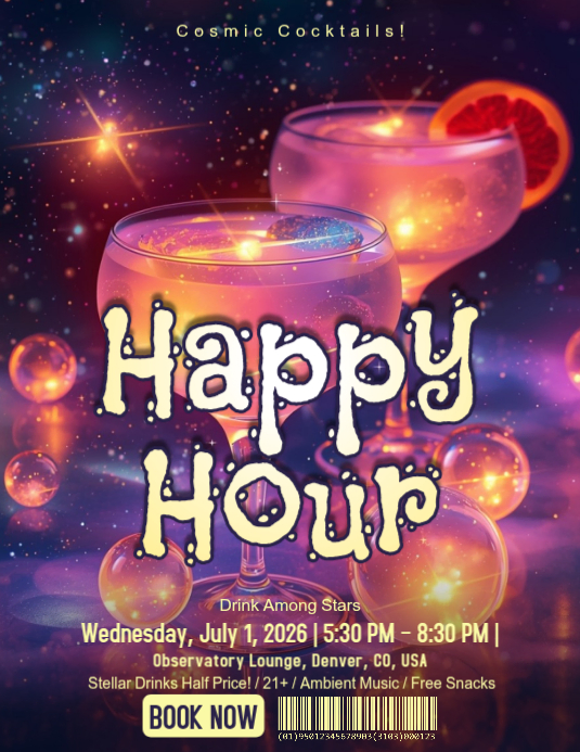 Purple Happy Hour Event Flyers Template | PosterMyWall