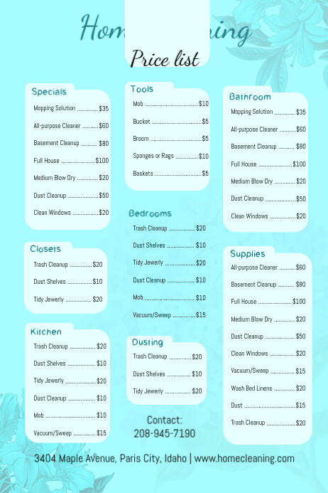 Custom Home Cleaner Service Menu Template | PosterMyWall